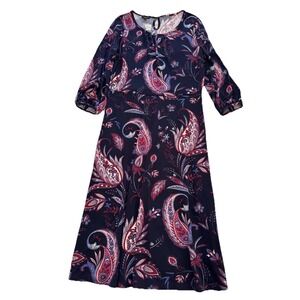 Talbots Navy Paisley Midi Dress with Pink and White Accents